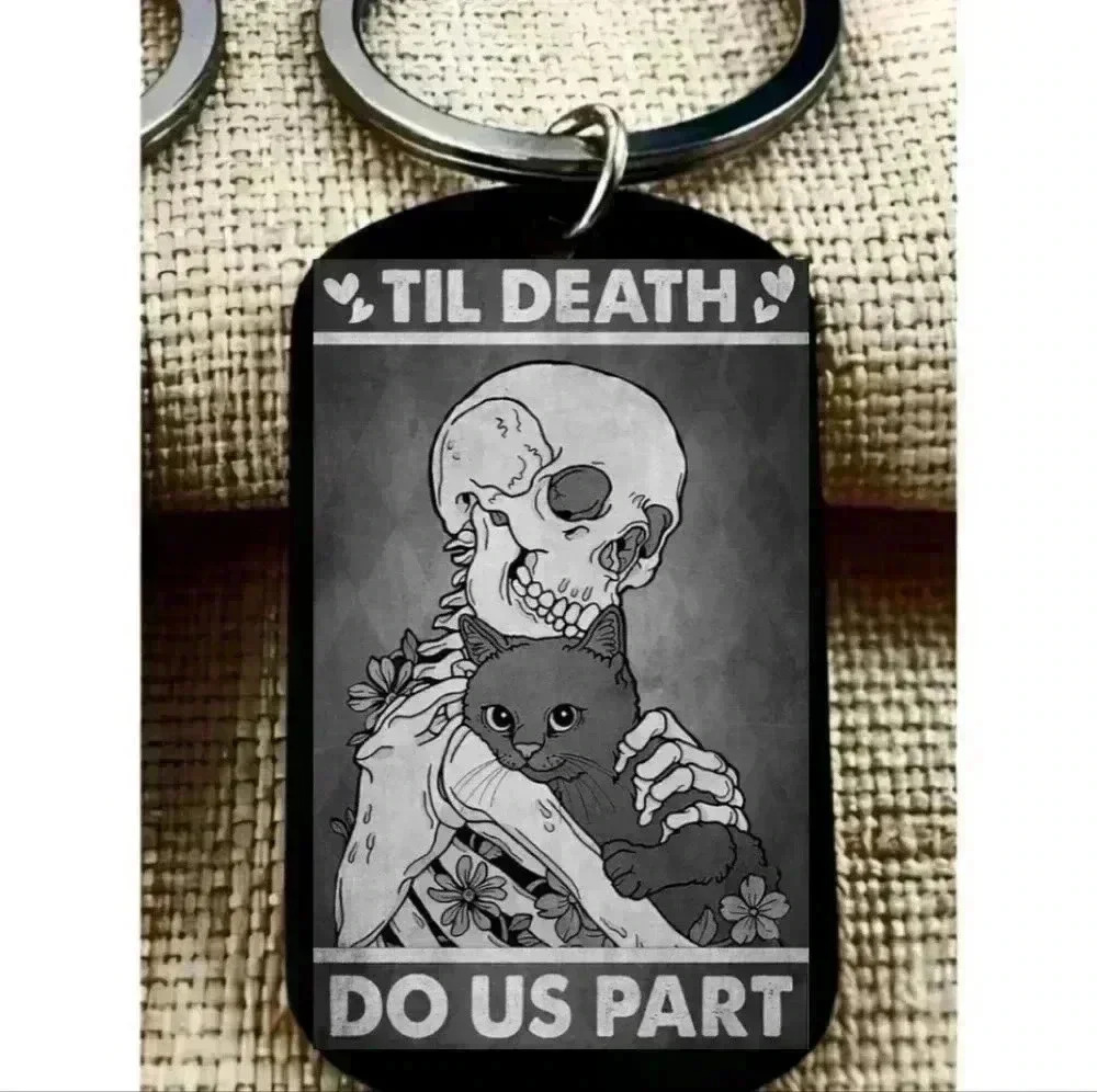 Skeleton Kitty Cat till death do us part hot love Keychain
